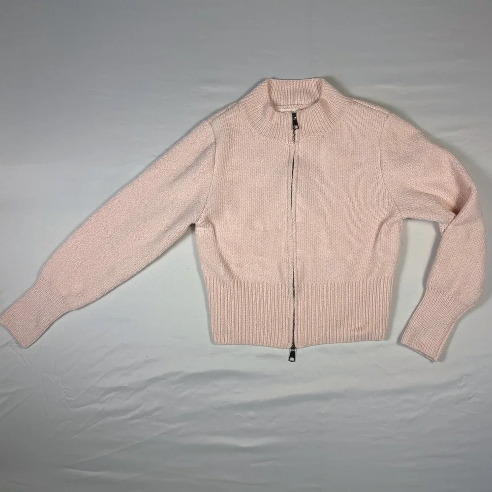 Hazel Moon Pink Knit Cropped Full Zip Mock Neck Cardigan Sweater Large
